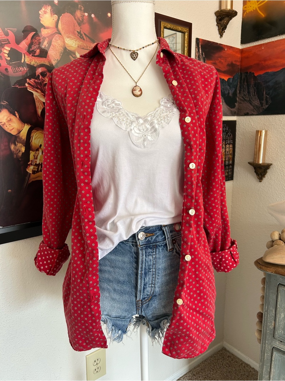 Vintage Indie Retro Womens Button Down Size S Collared All Over Floral Daisy 90s